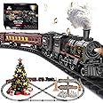 Electric Train Sets for Kids Metal Alloy Christmas Train Toys Steam Locomotive, Glowing Passenger Carriages, Luxury Tracks, Light & Sounds Rechargeable Birthday Gifts for Boys Girls Red