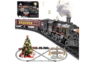 BUBUQE Electric Train Sets for Kids Metal Alloy Christmas Train Toys Steam Locomotive, Glowing Passenger Carriages, Luxury Tracks, Light & Sounds Rechargeable Birthday Gifts for Boys Girls Red