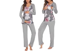 Ekouaer Pyjama d'allaitement pour Femme pour hôpital Manches Longues Modal de Grossesse Ensemble Pyjama 2 pièces S-XXL