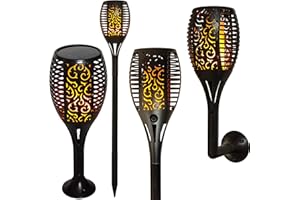 VOLTRONIC Torche de jardin solaire 51 LED, intérieur et extérieur, IP44, support mural, piquet de terre, Lot de 4