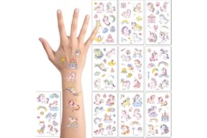 AEYAKA Tatuajes Temporales, Tatuajes falsos Temporales Niños Niñas, 10 Hojas Unicornio y Sirena Dibujos Animados Falso Pegatinas de Tatuaje Temporales para Niños Regalos de Fiesta Cumpleaños
