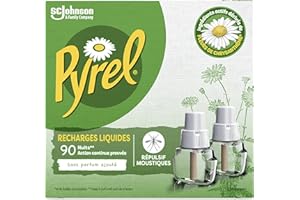 Pyrel Recharges Pour Diffuseur Électrique Anti Moustiques Liquide, 90 Nuits, 2 x 32ml
