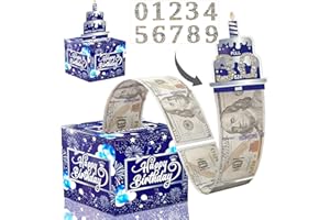 DAOFEN Happy Birthday Money Box Cash Gift Pull Surprise Money Gift Box with 30Pcs Transparent Bags, Funny Money Gift Ideas, Money Presentation Box for Cash Gifts Birthday