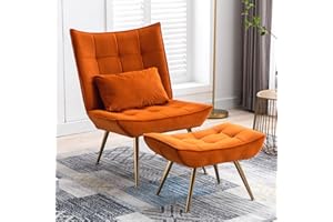 ‎WAHSON OFFICE CHAIRS Wahson Sessel Samt Relaxsessel Loungesessel Ohrensessel Polsterstuhl mit Hocker Fernsehsessel Lesesessel für Schlafzimmer/Wohnzimmer (Orange)