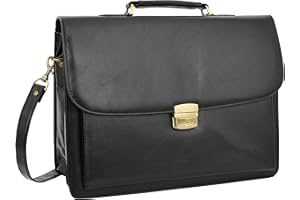 House of Luggage Mens Faux Leather Black Briefcase Laptop Case Office Satchel Work Business Bag Sam