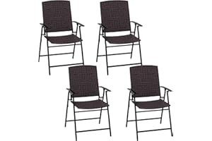 MFSTUDIO Folding Garden Chairs Set of 4, Faux Rattan Balcony Chairs, Weather Resistant, Easy to Assemble, Outdoor Wicker Chairs, Bistro, Patio, Balcony, Dining Chairs Set