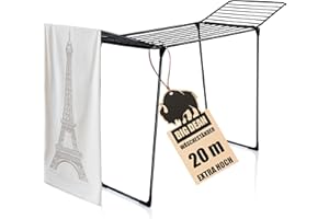 ‎BIGDEAN BigDean Wäscheständer 20m extra hoch & Dicke Leinen - Wäscheständer XXL - platzsparend - Klappbarer Flügelwäscheständer- Wäschetrockner Made in Europe