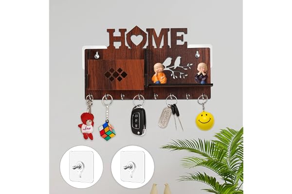 Goelite Key Holder for Home Without Drill with Storage No Drilling Required Home Keyholders with 8 Hooks with 2 Powerful Wall Hooks