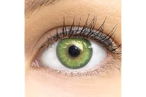 ‎GLAMLENS GLAMLENS Florence Green Grün + Behälter | Sehr stark deckende natürliche grüne Kontaktlinsen farbig | farbige Monatslinsen aus Silikon Hydrogel | 1 Paar (2 Stück) | DIA 14.20 | ohne Stärke