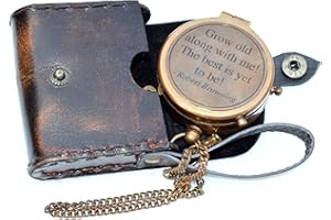 INDIA.NAUTICAL.STORE Boussole magnétique directionnelle vintage antique avec citation célèbre des Écritures gravées Cadeau de baptême avec étui en cuir ou étui en bois pour vos proches, fils, père, amour, partenaire