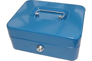 GLOW WHOLESALE GLOW Premium 8" Steel Petty Cash Box – Secure Safe and Strong Key Locking Money Tin with Glossy Finish, Removable Coin Tray, Durable Cylinder Lock with 2 Key and Carry Handle