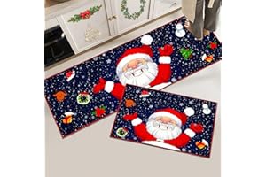 Hoimlm Christmas Kitchen Rugs Non-Slip Washable Kitchen Mats, Hallway Living Room Floor Bathroom Kitchen Carpet Set Christmas Decoration (Christmas G, 40 x 120 cm+40 x 60 cm)