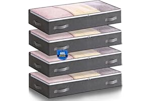 Boic 4 Pack 60L Underbed Storage, Foldable Underbed Storage Bags, Under Bed Storage Box With Lid, Underbed Storage Boxes Clothing Storage Bags With Reinforced Handle For Clothes Quilts Blankets Beddin