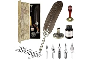 GC QUILL plume calligraphie en Quill – Stylo de calligraphie à plume avec 5 plumes métalliques, encre, cire, tampon