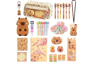 Fantspati Papeterie Capybara Papeterie Fille Garçon, Kawaii Papeterie Capybara Trousse Grande Capacité,Stylo Effacables,Carnets Notes,Règle à Dessin,Signets,Porte-Monnaie pour Fourniture Scolaire