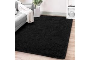 FVVRAX Bereich Teppiche für Schlafzimmer Wohnzimmer, Schwarz flauschig Fuzzy Shag Shaggy Teppich weichen Plüsch Teppich, 140x200 cm Indoor-Boden Teppich für Kinder Home Decor Ästhetik