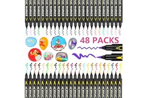 Laconile 48 akrylowych pisaków do malowania skalnego, markerów akrylowych, markerów do szkła, kamienia, drewna, ceramiki, pisaków akrylowych z podwójną końcówką z cienką końcówką i pędzlem, dla