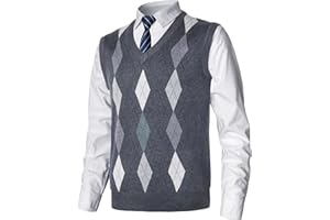 MeiLayM Uomo Gilet Senza Maniche Maglia Pullover Cashmere Misto Lana Scollo a V Classico attività Commerciale Maglieria Panciotto Casual Argyle Gilet Smanicato Fatti a Maglia
