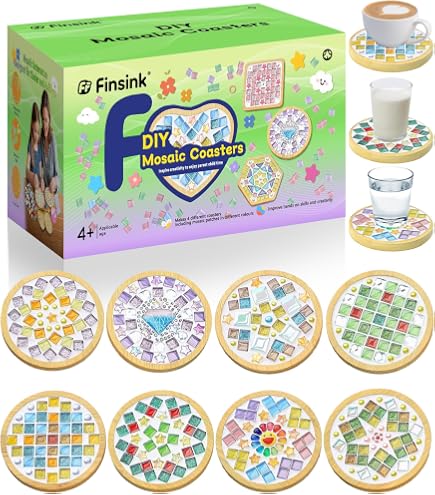 UXORSN 8 juegos de azulejos de mosaico de bricolaje para manualidades, kit de mosaico de vidrio de colores mixtos con posavasos de bambú, kits de manualidades para adultos, posavasos hechos a UXORSN 8 juegos de azulejos de mosaico de bricolaje para manualidades, kit de mosaico de vidrio de colores mixtos con posavasos de bambú, kits de manualidades para adultos, posavasos hechos a