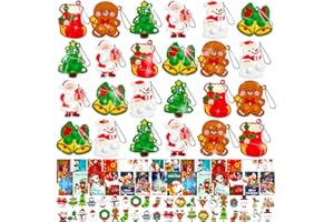 FIDWOD 98Pcs Christmas Party Bag Fillers for Kids: Pop Fidget Toys Gifts for Boys Children - 24P Stocking Stuffers Keyrings with 24P Cards and 50P Stickers - Christmas Eve Box Fillers Party Favours