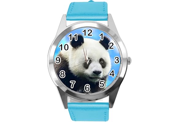Blått läder rund klocka för fans av Panda