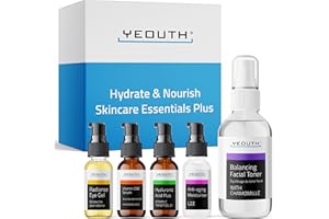 YEOUTH Set de Cuidado de Piel para Rutina Completa de Skincare: Suero de Acido Hialuronico, Suero Vitamina C, Tonico Facial, Gel de Ojos, Crema Facial 5 Piezas
