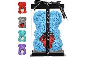 ROSEBEWU Hugz - Orsacchiotto in peluche rosa, 25,4 cm, oltre 250 dozzine di fiori artificiali, donna, confezione regalo trasparente (blu)