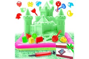 KOKOBOX Kit Sabbia Cinetica Bambini 3 4 5 Anni Sabbia Magica Bambini Colorata 1.5KG+Formine Accessori Kit Sensoriale di Sabbia per Bambini Idee Regalo Giocattolo Creativo Bambino Compleanno Natale - Verde