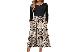 Zeagoo Womens Winter Midi Dress Casual Long Sleeve Dresses Crew Neck Knitted Dresses Ladies Tunic Dress with Pockets