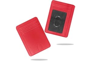 conisy Porta Carte di Credito con Blocco RFID, Sottile Tasca Frontale Portafoglio Donna, Porta Tessere Donna dal Design Minimalista (Rosso)