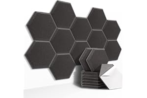 HyFanStr 12 Packs Acoustic Foam Panels for Walls, Self Adhesive Sound Proofing Panels Sound Treatment, Large Hexagon Sound Absorbing Panels for Studios, Recording Studios, Offices, Home Grey