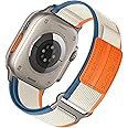 Trail Loop for Apple Watch Ultra/2 Straps 49mm 46mm 44mm 45mm 42mm 41mm 40mm 38mm iWatch Strap Men/Women,Nylon Sport Strap for Apple Watch Series 10 Strap 9 8 7 6 5 4 3 SE/2,Orange Beige/Leather L