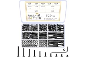 woshilaoDS 520 Pièces M4 Boulons Vis à Six Pans Creux, M4 Vis Boulons et écrous Set, Vis Boulons à Tête Ronde Tete Cylindrique, Vis à Tête Hexagonale et écrous Assortiment Kit, Noire