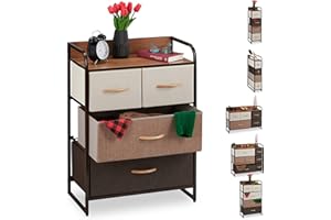 relaxdays Mobiletto con Cassetti, 4 Tiretti Pieghevoli in Tessuto, Ripiano, HLP HBT 79 x 58 x 31,5 cm, Marrone