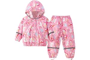 FEWLBY Combinaison Imperméables Enfant, Veste de Pluie + Pantalon Imperméable 2PCS Ensembles, Filles Garçons Manteaux Imperméables Pantalon de Pluie Réutilisables Vêtements de Pluie