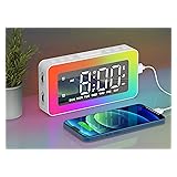 Digital Alarm Clock for Bedrooms, Mirror Alarm with 8 RGB Night Lights, Dual Alarms, 8 White Noise, 7 Wake-Up Sounds, USB Port, 16 Volume, Brightness Dimmable, Snooze (White-1)