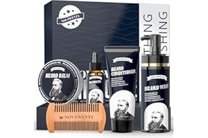 NOVTWENTY Beard Growth Kit - Mobiuty Men's Beard Care Kit with Natural Ingredients, Includes Beard Wash, Beard Oil, Beard Conditioner, Beard Balm and Beard Comb, Gift Set for Boyfriend Husband Fathers