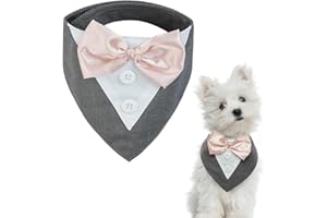 Kuoser Dog Tuxedo, Formal Dog Wedding Bandana Dog Collar with Bow Tie Dog Birthday Costume Adjustable Pet Party Tux Dog Wedding Attire, Dog Valentines Outfit Cosplay for Small Medium Large Pets, grey