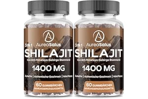 ‎AUREASALUS Shilajit-Gummis 1400mg, Shilajit-Ergänzung mit Chaga und Ashwagandha für Männer und Frauen, reich an 85+ Mineralien, hergestellt aus reinem Himalaya Shilajit-Harz, zuckerfrei, 120 Gummis