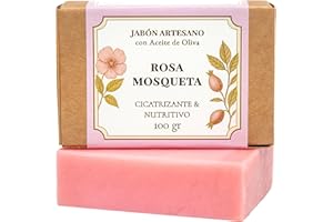CABRERIZO SOAP Jabón Artesanal de Rosa Mosqueta y Aceite de Oliva 100 gr, JABON ROSA MOSQUETA para cicatrices – Limpieza nutritiva y reparadora, Pastilla Jabón Cara – Pieles sensibles o irritadas