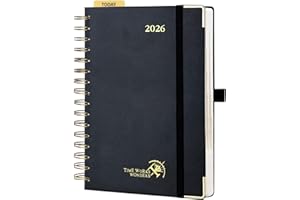 POPRUN Agenda 2026 Dia Por Pagina Espiral 21,5 x 14,5 cm, A5 Tapa Dura en Planificador diaria 12 Meses de Ene 2026 a Dic 2026, 80 GSM Papel, negro