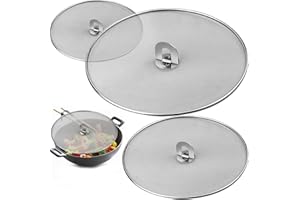 GLORHA 3 Pieces Frying Pan Splatter Guard Splatter Screen for Frying Pan 9.84" 11.42" 12.99" Stainless Steel Splash Guard Mesh Splatter Screen for Home Restaurant