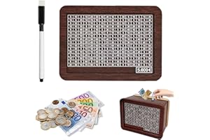 DONGSZQ Tirelire en Bois, Boite a Argent avec Compteur, Tirelire Réutilisable, Tirelire Compteur, Tirelire pour Objectif D'économie avec Marqueur, Tirelire Bois pour Adultes et Enfants (5000€)