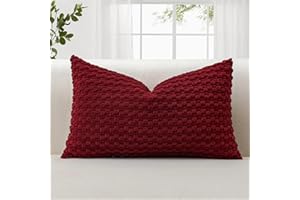 JOTOM 1 federa per cuscino decorativo in velluto a coste, 3D Bubble Texture boho, per divano, soggiorno (30 x 50 cm, bordeaux)