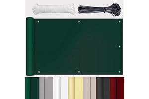 GLIN Balkonumrandung Ohne Bohren 50cm bis 120cm Hoch Balkonbalkonverkleidung Windschutz Balkonabdeckung Balkonverkleidung Seitenbalkonverkleidung Kunststoff Balkonverkleidung Dunkelgrün 80x150cm