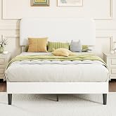 HOMCOM Double Bed Upholstered in Sheepskin with Headboard 135x190 cm White | Adjustable Height, Double Bed, Wooden Slats