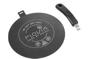 FLOVIA COOK BY NATURE Induktion Adapterplatte Ø24cm mit abnehmbarem Griff, Hitzediffusor für nicht-induktives Kochgeschirr, geeignet für Induktion, Gas- & Elektroherde. Schwarz ohne Verfärbung