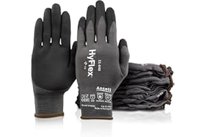 Ansell HyFlex 11-840 Gants de Travail Professionnels, Enduction Nitrile Résistante à l'Abrasion, Protection Industrielle Multiusage, Manutention et Mécanique, Noir, Taille L (12 Paires)