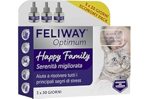 FELIWAY Optimum 3x30 Giorni di Ricariche Calmanti per Diffusore di Feromoni, Confezione da 3x48 ml – Aiuta a Risolvere Tutti i segni Comuni di Stress nei Gatti e Gattini, Raccomandato dai Veterinari