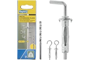 Rapid, Kołki Rozporowe do Pustych Ścian o Grubości 3–13 mm, Śruby do GK z Hakami, Obciążenie do 25 kg, w Zestawie 10 Metalowych Kołków do G-K i Płyt Wiórowych (5001556)